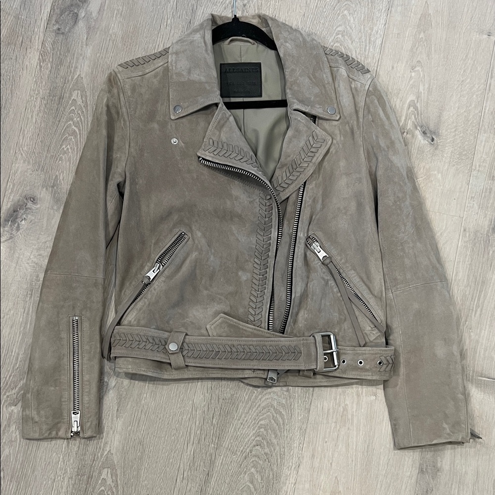All Saints Taupe Leather Jacket